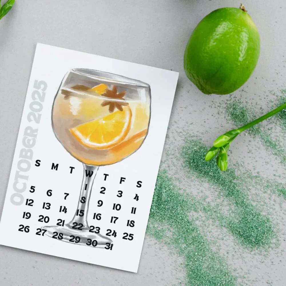 NEW 2025 Cocktails Delight Desk Calendar Print Cards - Calendar Card Refills